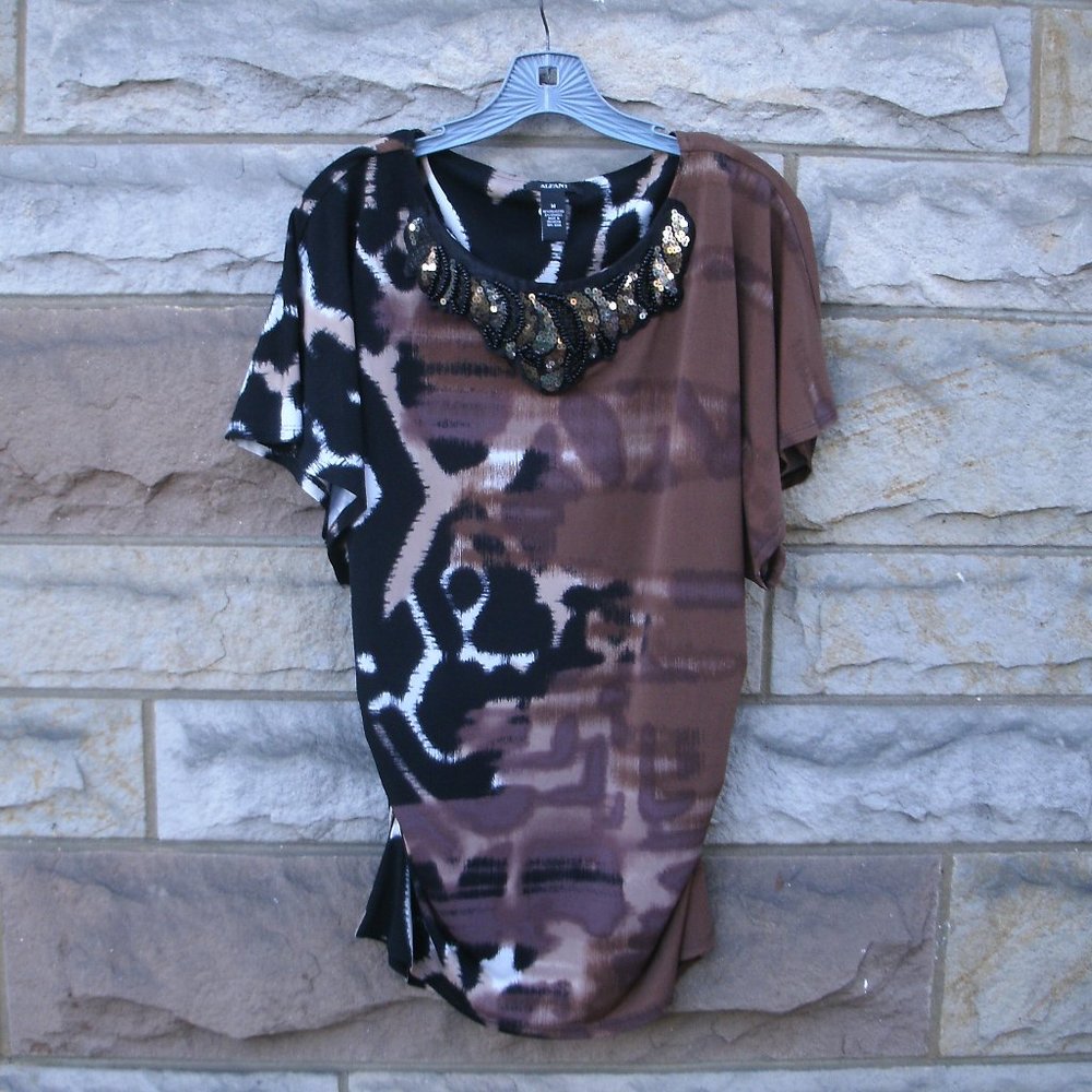 Exotic Print Top with Sequin & Bead Collar size M